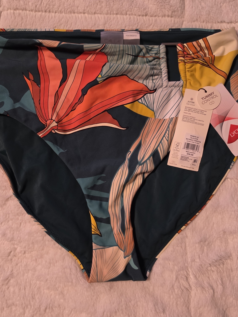 CALIA by Carrie Underwood Teal Floral High Waist Bikini Bottoms
